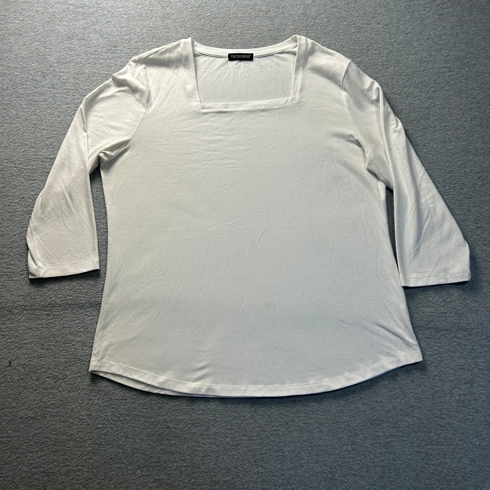 TICTICMISS Tunic Top Square Neck Womens XL White  3/4 Sleeve Minimalist Fashion